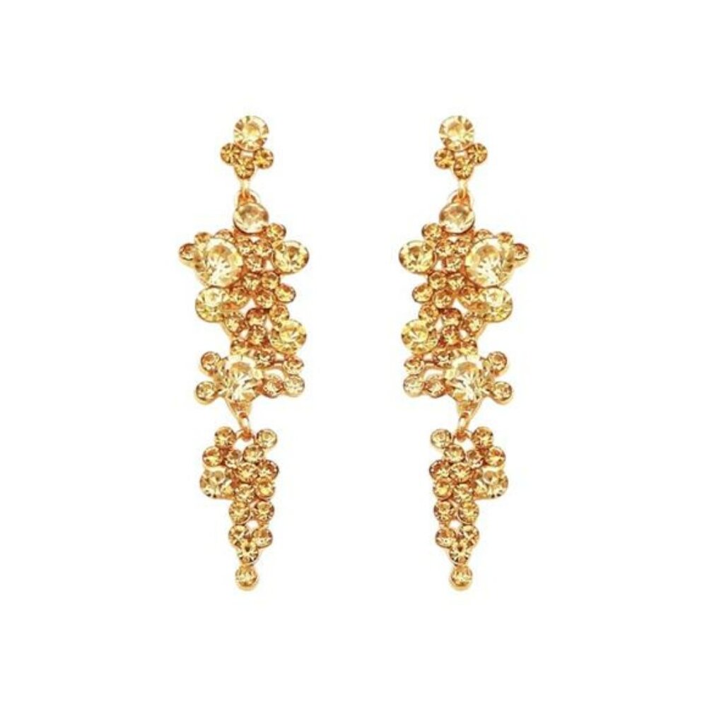 Gold Earrings Dangle Rhinestone Earrings Gold Bridal Jewelry Gold Prom Jewelry